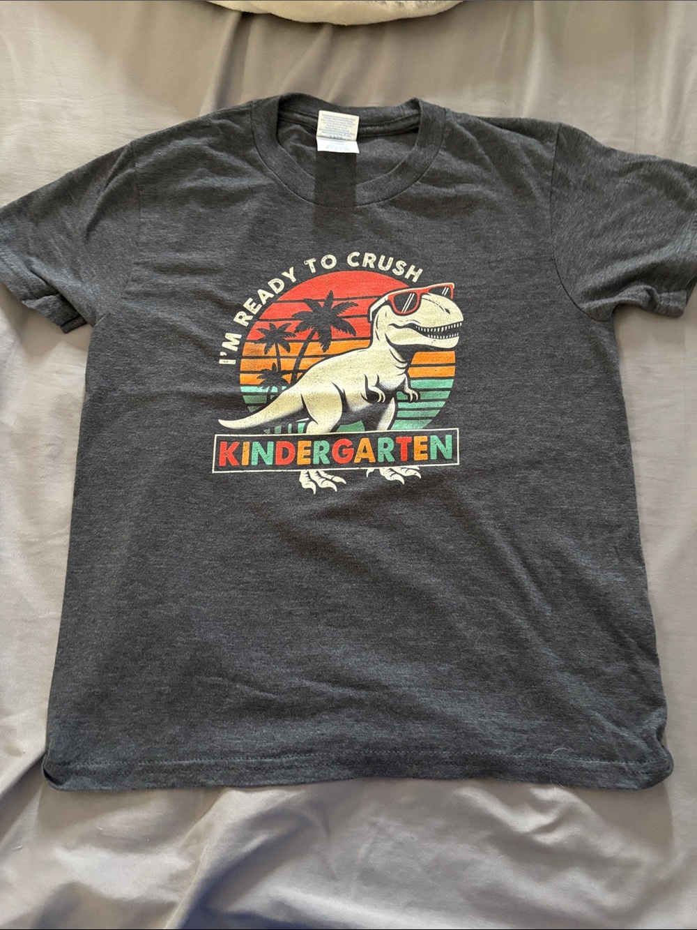 Kids Dark Gray 'I'm Ready to Crush Kindergarten' Dino T‑Shirt